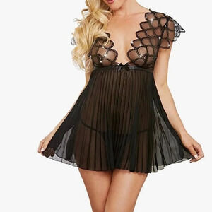 Dreamgirl Size Small Black Womens Sequined Chiffon Babydoll With Matching Panty.